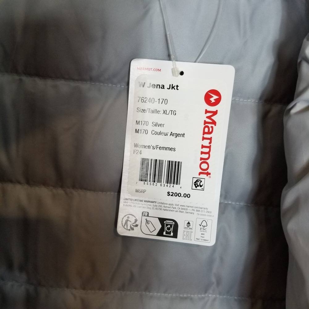 Marmot Women Jena Down Jacket 700 Fill Power Sz XL Gray Puffer Zip Up Warm - Picture 11 of 16